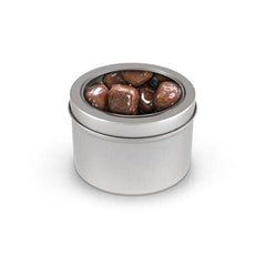 Dark & Milk Chocolate Sea Salt Caramels, Tin Round Window Medium 48ct/6oz